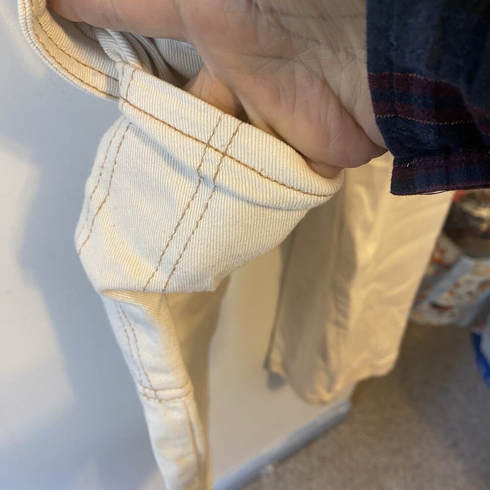 Women L Ivory Denim Cargo Pants WideLeg ElasticWaist Pockets Corpcore Steampunk - Picture 9 of 9